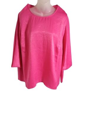 Eloquii Hot Pink Balloon Sleeve Top Crew Neck Flowy Statement Blouse Sz 18